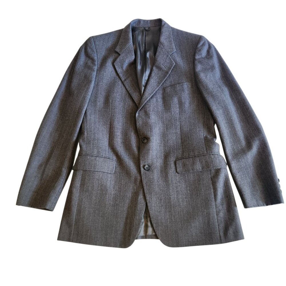 Givenchy Gentleman for Chequers Vintage Blazer Suit Jacket Gray Pinstriped 42R